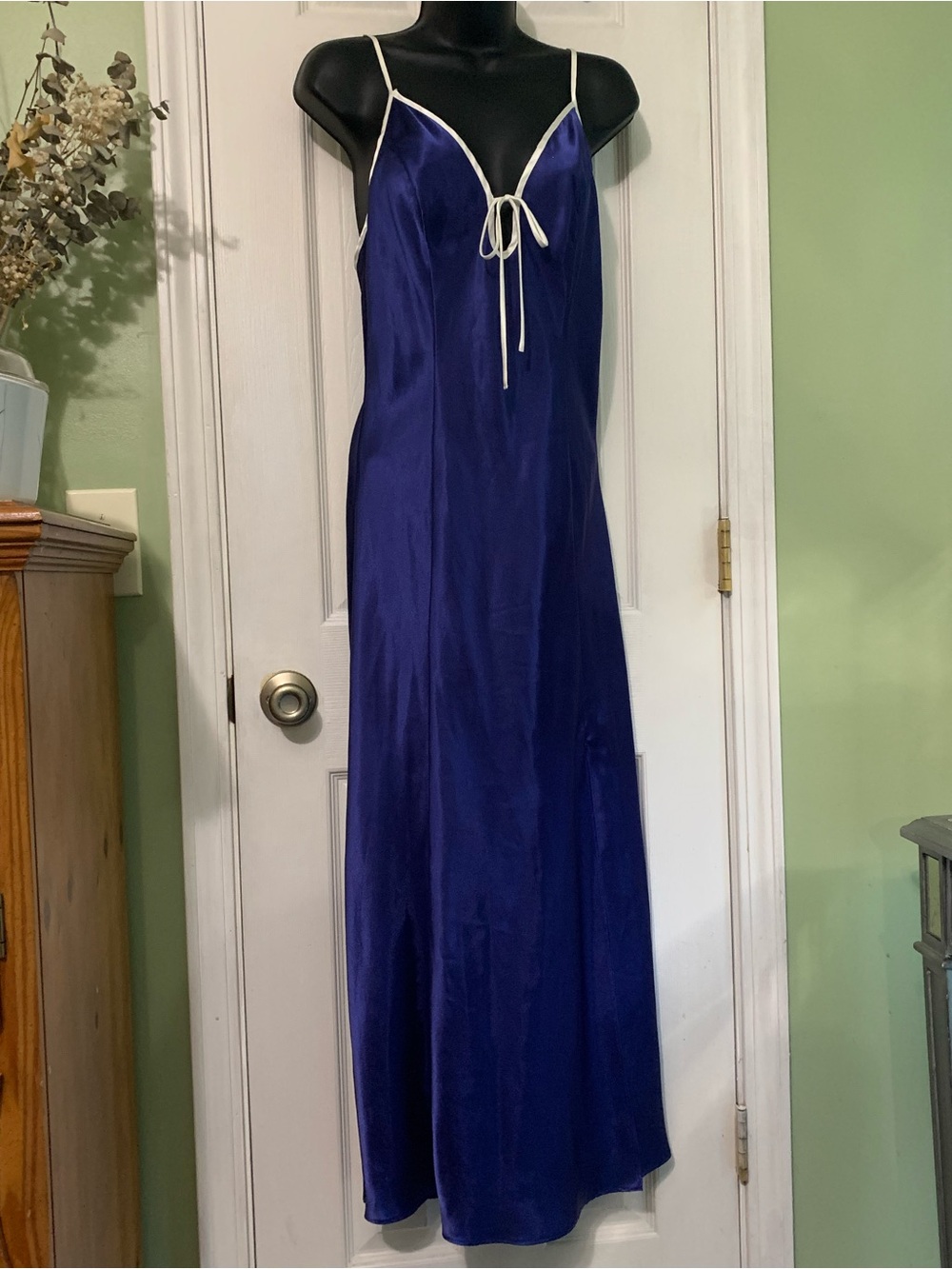 Victoria's Secret Vintage 90s Royal Blue Maxi Slip Dress Gown Medium FLAW